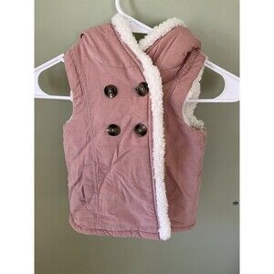 Aspen Kids Hooded Corduroy Vest Faux Fur Pink Buttons Up Pockets Size 3T